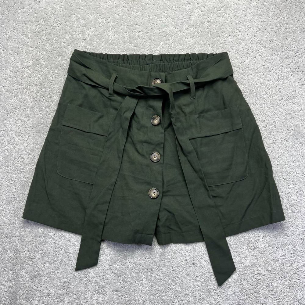 Who What Wear Utility Shorts Womens Large Olive Green Button Front Tie Waist